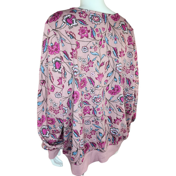 The Muses Lounge French Terry Zip-Front Full Zip Jacket Mauve Floral X-Large - Picture 10 of 16
